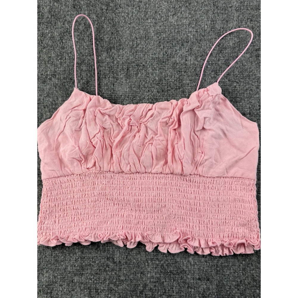 LA Hearts Women's Medium Baby Pink Cropped Camisole Tank Top Lace Trim Buttons
